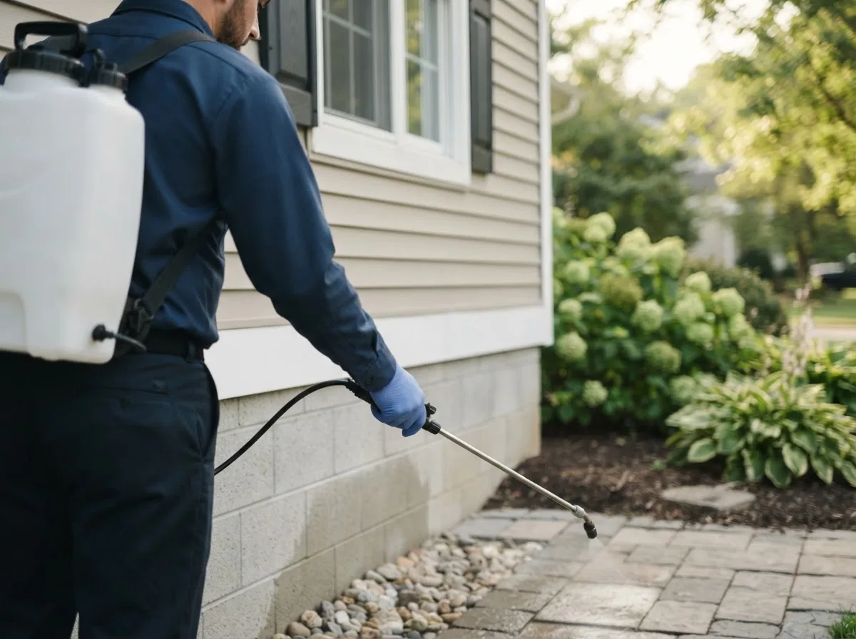 Pest control technician inspecting a home in Port Clyde, ME